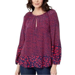Vineyard Vines Falling for Leopard Top Navy Blue Red Blouse Shirt Pullover XXL